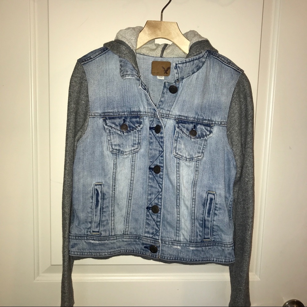American Eagle Jean Jacket with Sweatshirt Sleeves